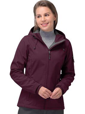 〽️Women's Wine Red Softshell Fleece Lined Hooded Waterproof Jacket